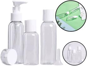 Kit Viagem Organizador De Cosméticos 4 Frascos Para Hidratante Condicionador Shampoo + Mini Funil E Necessaire