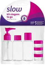 Kit Viagem To Go Lanossi Linha Slow Rosa com 6 Frascos Reutilizáveis para Higiene e Cosméticos