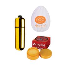 Kit Vibrador Feminino Bullet Clitoriano + Egg Masturbador Masculino + Pomada Oriental Massageadora