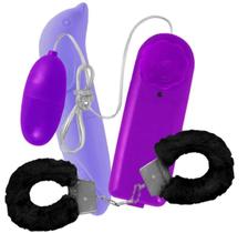 Kit Vibrador Feminino Golfinho Bullet Cápsula E Algemas De Pelúcia