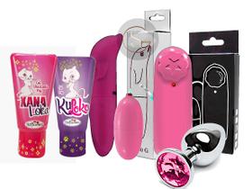 Kit vibrador feminino golfinho + bullet + plug anal + dessensibilizante +vibrador liquido hot flowers