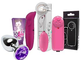 Kit vibrador feminino golfinho ponto g e clitoris + plug anal + anestesico + capsula bullet