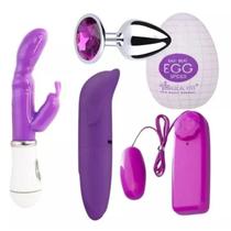 Kit Vibrador Feminino Ponto G + Golfinho Estimulador + Plug Anal + Egg Masturbador - Sexy Import