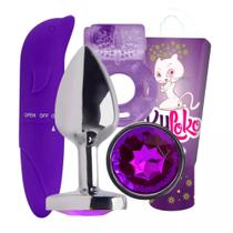 Kit Vibrador Feminino Ponto G + Plug Anal em Aço + Anel Peniano + Gel Deslizante Estimulante Anal
