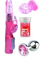 Kit Vibrador Feminino Ponto G + Plug Anal P + Anel Peniano + Lubrificante Beijável Pepper Blend