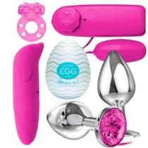 Kit Vibrador Golfinho ponto G Casal + Bullet Estimulador + Egg Masturbador + Plug + Anel Peniano