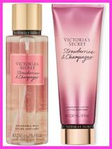Kit Victorias Secret Strawberries e Champagne Body Splash e Creme Hidratante Original