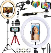 Kit Vídeo Aula Chamada Microfone Tripé Celular + Iluminador
