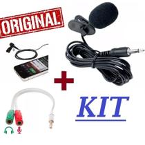 Kit Video Aula Microfone de Lapela Para Celular Smartphone Android + Adaptador P2/ P3 Gravação de Vídeos ( 02 produtos )