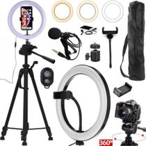 Kit Vídeo Aula Tripé 1,80m Profissional Luz Led Ring light Gravação Celular Vídeos Home office Conferência