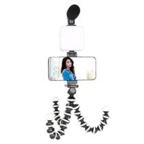 Kit Vídeo Completo Microfone Luz LED Tripé Flexível