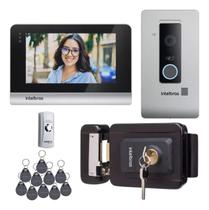 Kit Videoporteiro WiFi MVW 7070 com Fechadura Elétrica FX 1500, Botão de Saída e 10 Chaveiros RFID