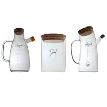 Kit Vidro Gourmet Azeite, Vinagre e Sal com Tampa de Bambu Kit Vidro Gourmet Azeite, Vinagre e Sal com Tampa de Bambu