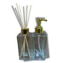 Kit Vidro Lavabo Retangular Difusor E Sabonete Luxo - Ouro Kit Vidro Lavabo Retangular Difusor E Sabonete Luxo - Ouro