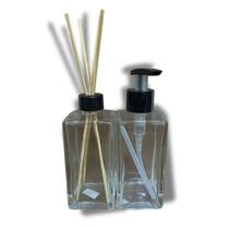 Kit Vidro Lavabo Retangular Difusor E Sabonete Luxo - Preto