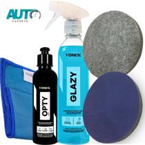 Kit Vidro Riscado Glazy e Opty Limpeza Proteção e Polimento