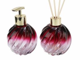 Kit Vidros Banheiro Lavabo Espiral 250ml Degrade Vinho Saboneteira Luxo Aromatizador De Varetas