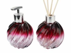 Kit Vidros Banheiro Lavabo Espiral 250ml Degrade Vinho Saboneteira Luxo Aromatizador De Varetas