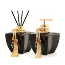 Kit Vidros Estrela Preto Brilhante 01 Difusor + 01 Porta Saboneteira Luxo Kit Vidros Estrela Preto Brilhante 01 Difusor + 01 Porta Saboneteira Luxo