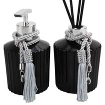 Kit Vidros Lavabo Luxo Safira Preto 250ml Sabonete E Aromatizador