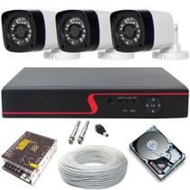 Kit Vigilância Residencial e Comercial 3 Câmeras Full HD 2.0 Mp 1080p + DVR 4 Canais Acesso P2p