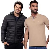 Kit Vih Triny Jaqueta Puffer e Camisa Polo Bege Masculina Kit Vih Triny Jaqueta Puffer e Camisa Polo Bege Masculina