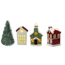 Kit Vila Natalina Árvore Cone 30cm + 3 Casinhas com Led