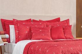 Kit Vilena Cobre Leito Queen Bordado Vermelho