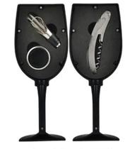 Kit Vinho 3 Peças Abridor Saca Rolha Tampa Anel Forma Taça - CLINK