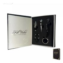 Kit Vinho 5 Peças Abridor Dosador Forma De Livro Saca Rolhas Tampa Estojo Acessórios Canivete