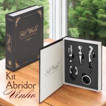 Kit Vinho 5 Peças Abridor Saca Rolhas Corta Lacre Tampa Puxador Proteção Bar Presente