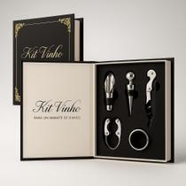 Kit Vinho Abridor Saca Rolhas Tampa Dosador Livro 05 Peças