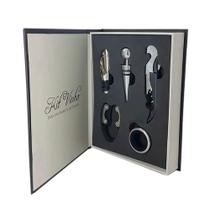 Kit Vinho Abridor Saca Rolhas Tampa Dosador Livro 05 peças