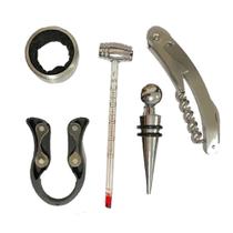 Kit Vinho Abridor Saca Rolhas Tampa Termômetro 5 Peças