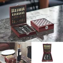 Kit Vinho Acessórios C/Jogo Tabuleiro Xadrez Madeira Kit Vinho Acessórios C/Jogo Tabuleiro Xadrez Madeira