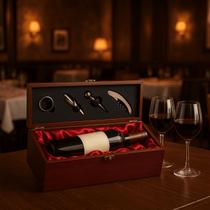 Kit Vinho Com 5 Peças Com Estojo E Porta Vinho De Madeira