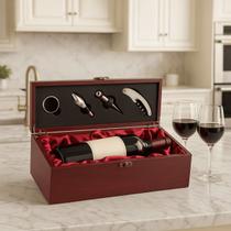 Kit Vinho Com 5 Peças Com Estojo E Porta Vinho De Madeira