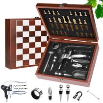 Kit Vinho Completo Com Jogo De Xadrez Maleta Dobrável Uny Gift
