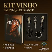 Kit Vinho Luxo 5 Pçs Estojo Livro Abridor Presente Elegante