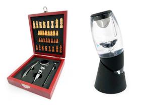 Kit Vinho Luxo Estojo Madeira Acessórios 4 Peças Saca Rolha Jogo Xadrez + Aerador De Vinho Magic Decanter C/ Filtro Kit Vinho Luxo Estojo Madeira Acessórios 4 Peças Saca Rolha Jogo Xadrez + Aerador De Vinho Magic Decanter C/ Filtro