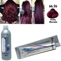 Kit Vinho Marsala 1 Coloração 66.26 e 01 OX 20 90ml Mairibel