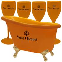 Kit Vintage Banheira Champanheira Veuve Clicquot Laranja 4 Taça Espumante Kit Vintage Banheira Champanheira Veuve Clicquot Laranja 4 Taça Espumante