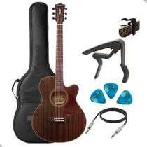 Kit Violão Aço Eletrico Waldman Fcex440 Bk Preto