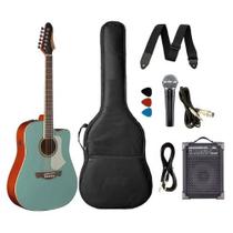 Kit Violão Aço Swell Eq Turquoise Green Tagima + Caixa Lx40