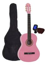 Kit Violão Acústico cordas em Nylon Myth Rosa + Capa Simples + Afinador + 3 Palhetas --Linha estudante / Iniciante --Spanking