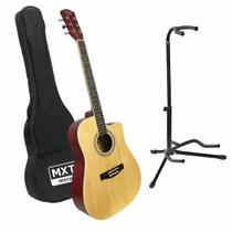 Kit Violão Acústico Cutway Mogno Aço 41" Mxt Madeira Natural + Capa E Suporte
