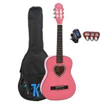 Kit Violão Acústico Infantil / Juvenil cordas em Nylon Myth Rosa + Capa Simples + Afinador + 3 Palhetas --Linha estudante / Iniciante --Spanking MT36N