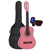 Kit Violão Acústico Infantil / Juvenil cordas em Nylon Myth Rosa + Capa Simples + Afinador + 3 Palhetas --Linha estudante / Iniciante --Spanking MT36N