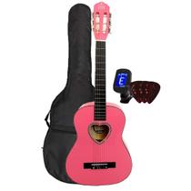 Kit Violão Acústico Infantil / Juvenil cordas em Nylon Myth Rosa Capa Simples Afinador 3 Palhetas MT36N