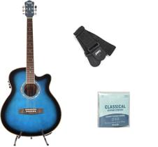 Kit violão azul nylon+correia+encordoamento